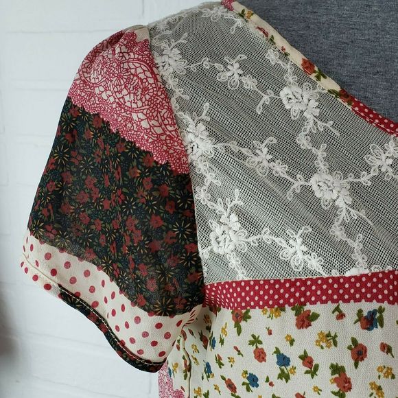 Papaya Peasant Blouse Medium Sheer Thin Lace Print - Picture 4 of 10